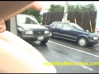 Japanese Public sex film In Mini Van Traffic For All To See Pussy